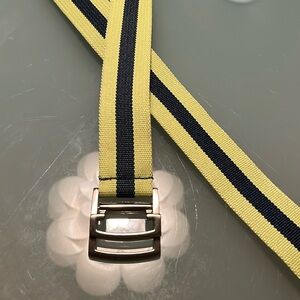 Cole Haan Stainless Ring Belt Lime Green w Navy Stripe